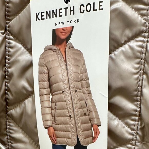 New Kenneth Cole Women's Quilted Anorak Puffer Jacket Size S Tan Winter Coat - Picture 7 of 14